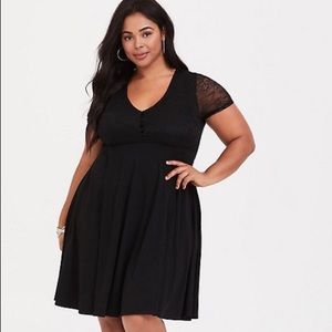 Torrid BLACK LACE JERSEY SKATER DRESS